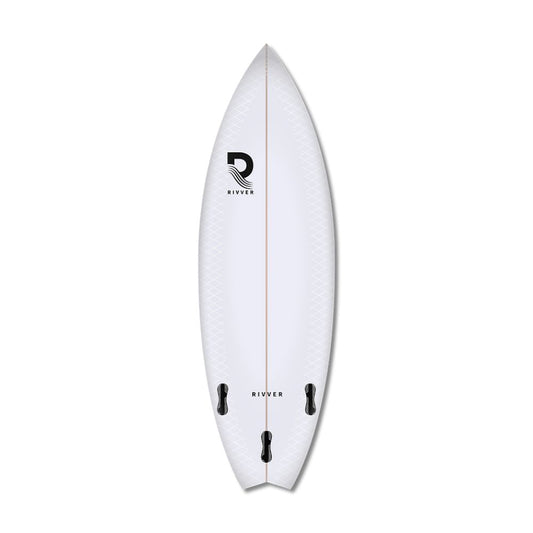 weißes Rivver Lax River Surfboard Unterseite