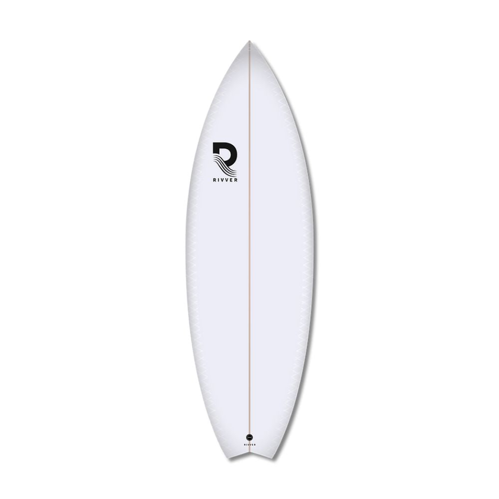 weißes Rivver Lax River Surfboard Oberseite
