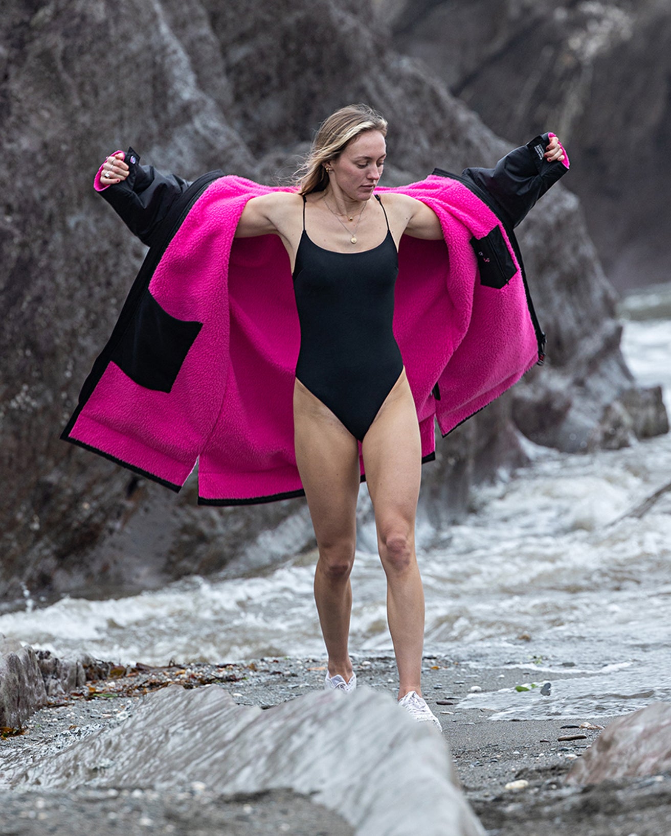 Dryrobe Long Sleeve Schwarz Rosa
