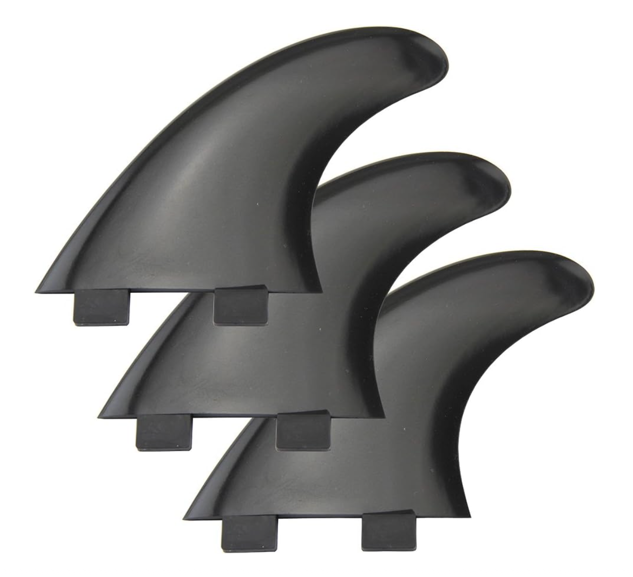 Schwarze Surfboard Finnen Thruster Set in der Größe small von der Seite