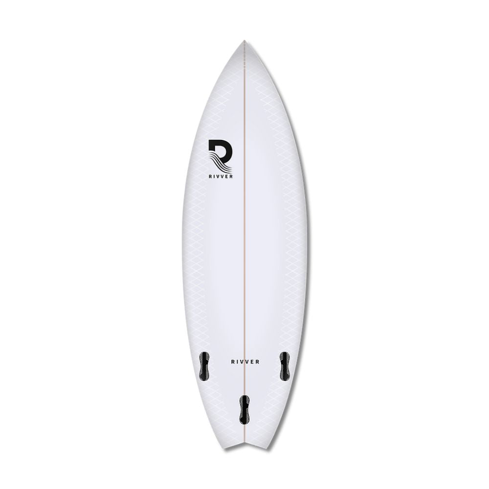 weißes Rivver Lax River Surfboard Unterseite 