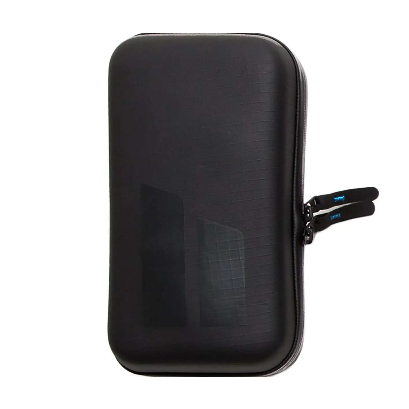 Das FCS Fin Case von FCS ist ein schwarzes Hartschalenetui mit zwei Reißverschlüssen und einem dezenten geometrischen Muster, das aufrecht vor einem weißen Hintergrund abgebildet ist - ideal, um Ihre Surfboard-Flossen geordnet und geschützt aufzubewahren.