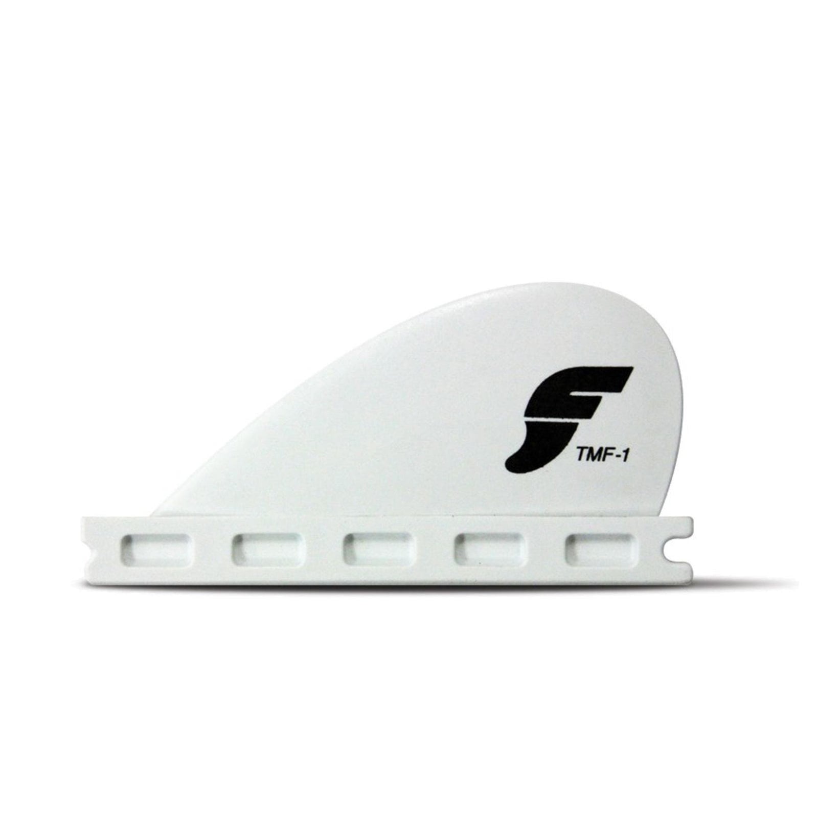 Die futures FUTURES Knubster Finne ist eine weiße Surfboardfinne mit schwarzem Logo und TMF-1 Schriftzug. Sie verfügt über eine geriffelte Basis zur einfachen Befestigung an Riverboards und ist somit eine vielseitige Centerfinne für verschiedene Wasserbedingungen.
