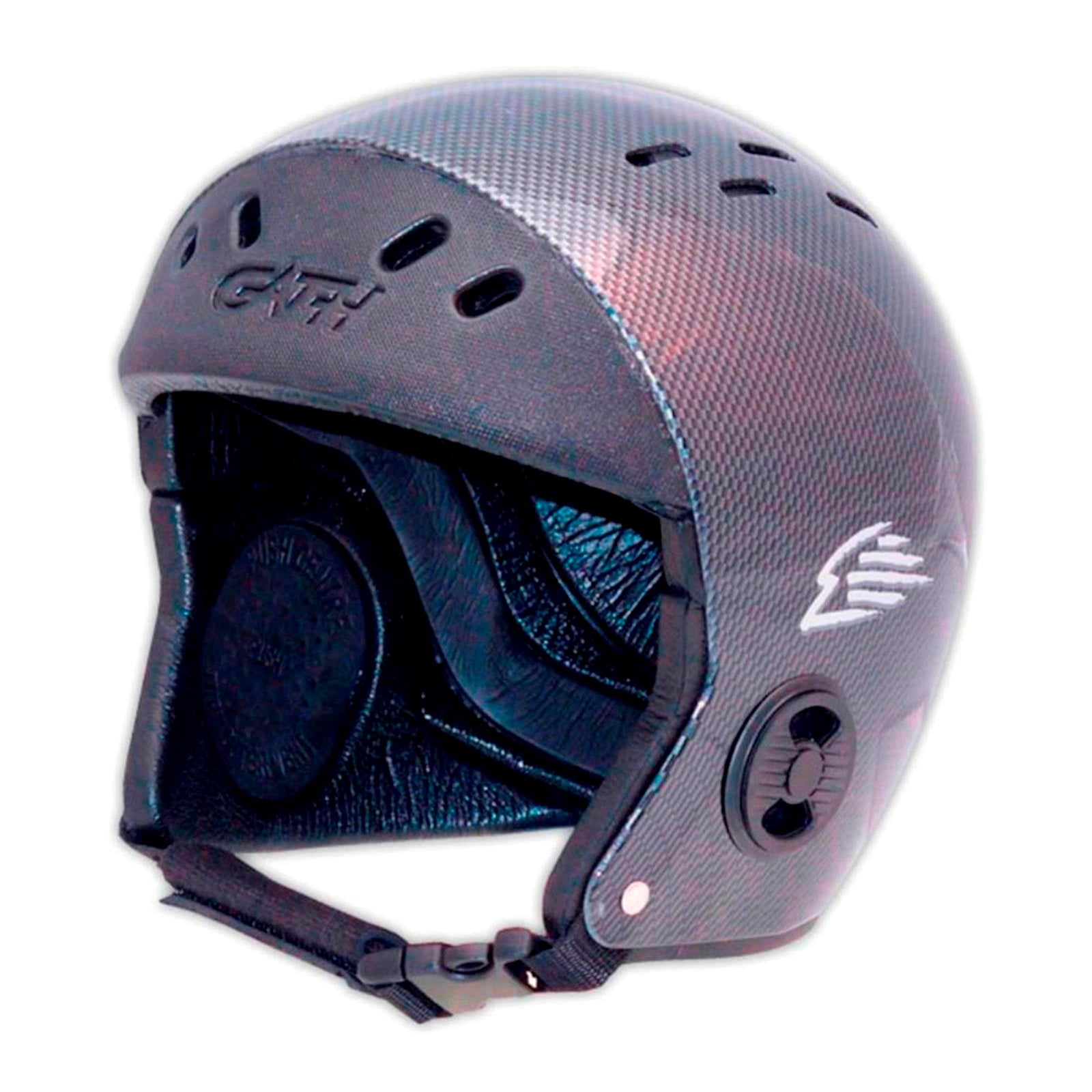 Der Gath Wassersport Helm Standard Hat EVA von Gath ist ein mattschwarzer, offener Helm mit Belüftungslöchern, Kinnriemen, gepolstertem Futter, weißem Wing-Logo und strukturierter Schale. Er bietet stilvollen Kopfschutz für Wassersportaktivitäten.