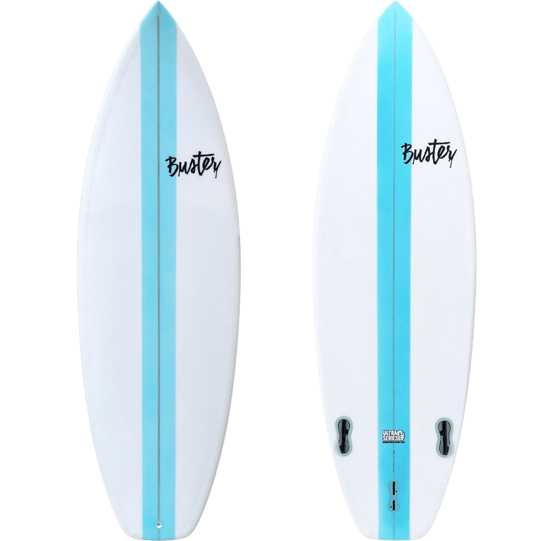 Zwei weiße Buster-Surfboards C-Type 5&