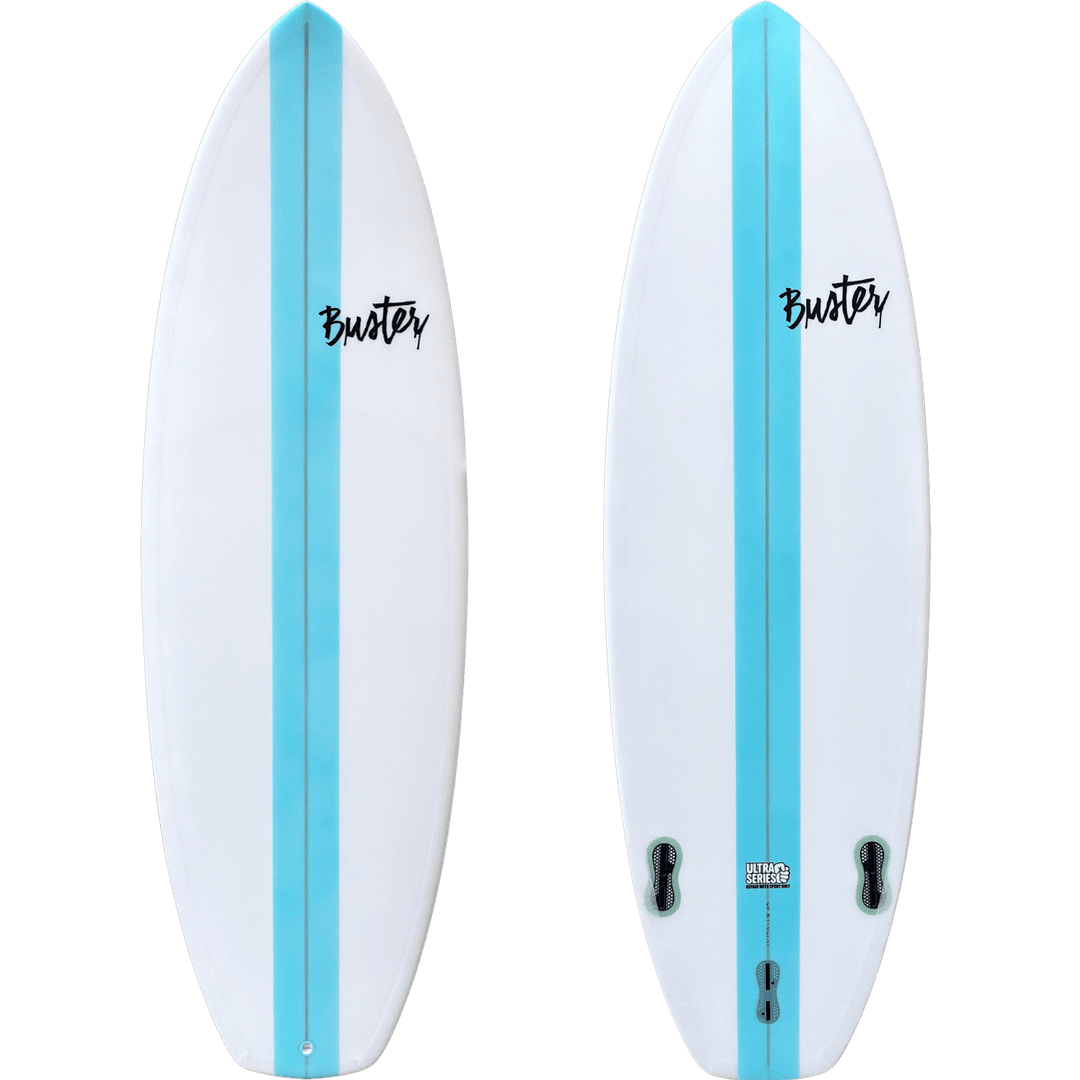 Zwei weiße Buster-Surfboards T-Type 5&