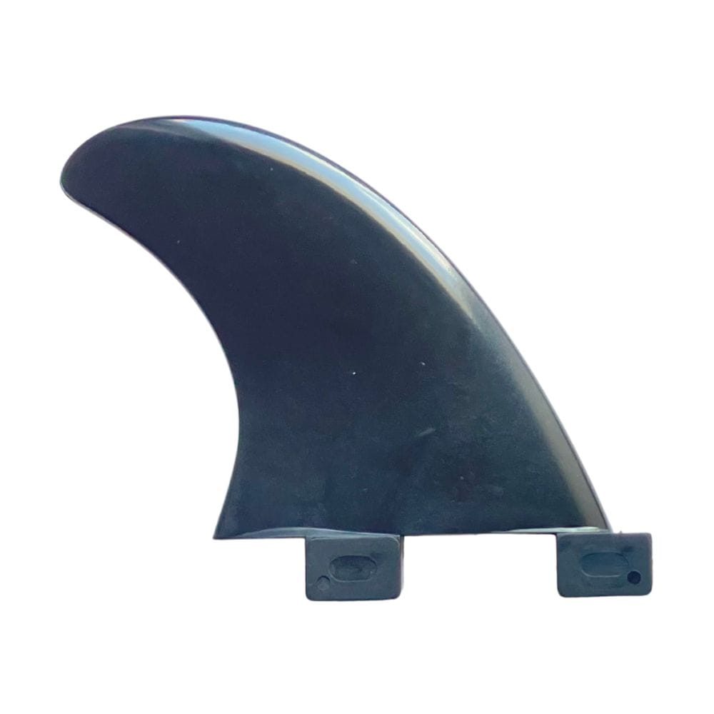 Die Rapid Surf Shop Surfboard Finnen - Ersatzfinne XXS FCSI ist eine einzelne, schwarze Finne mit einer gebogenen Form und zwei rechteckigen Befestigungslaschen, ideal für stehende Wellen oder Riversurfen, abgebildet auf einem schlichten weißen Hintergrund.