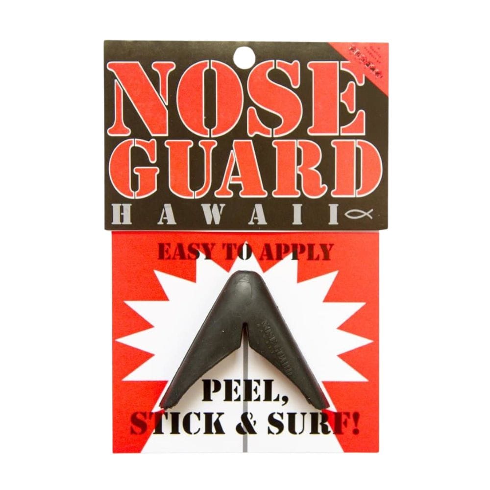 Der SurfCo Hawaii - Surfboard Noseguard von SurfCo Hawaii wird auf einer rot-weiß-schwarzen Karte mit der Aufschrift "Nose Guard Hawaii" geliefert: Leicht anzubringen. Abziehen, aufkleben und surfen!.