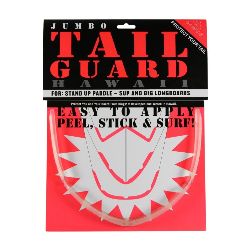 Der SurfCo Hawaii - Jumbo Tailguard ist ein weißer, selbstklebender Tailguard mit roten Akzenten für SUPs und Longboards. Einfach zu verwenden - einfach abziehen, aufkleben und surfen!.