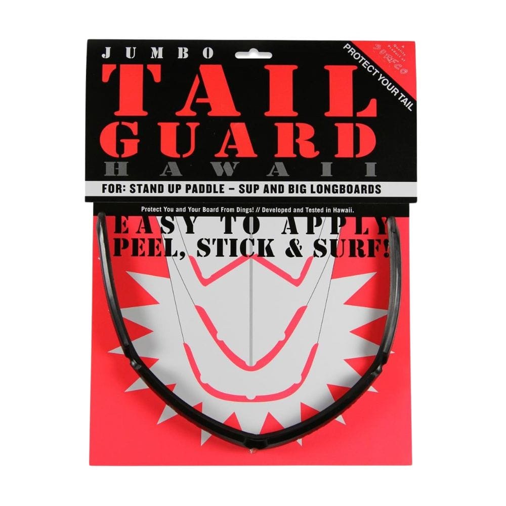 Der SurfCo Hawaii - Jumbo Tailguard ist ein schwarzer, U-förmiger Surfboard Tailguard für Stand Up Paddle und große Longboards. Leicht anzubringen - einfach abziehen, aufkleben und surfen. Verpackung Highlights SUP Schutz Schutz.