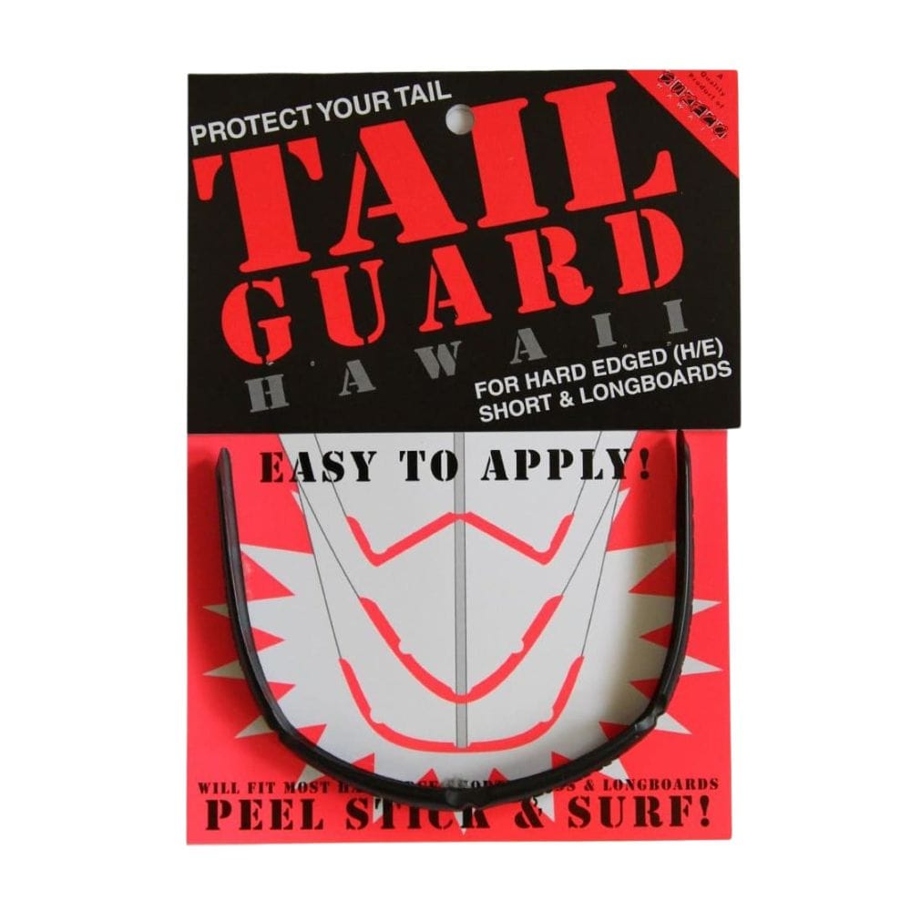 SurfCo Hawaii - Surfboard Tailguard ist für kantige Short- und Longboards konzipiert, mit einer auffälligen rot-schwarzen Verpackung, einem sichtbaren schwarzen U-förmigen Schutz und dem Surfboard Noseguard Logo von SurfCo Hawaii.