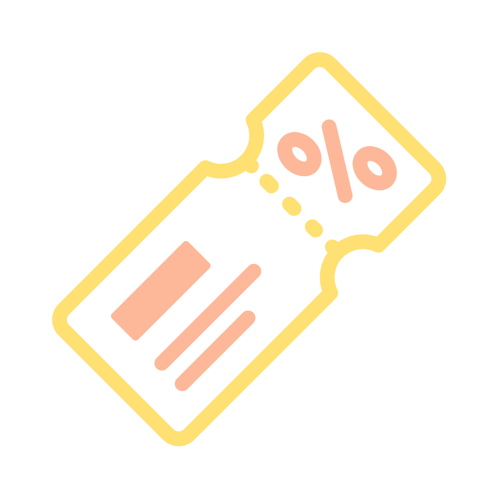 Eine gelb umrandete Illustration des Surfshop Gutschein - Hartkarton von Rapid Surf Shop zeigt ein Prozentzeichen und einen Strichcode und wird mit einer Schere entlang einer gestrichelten Linie halbiert.